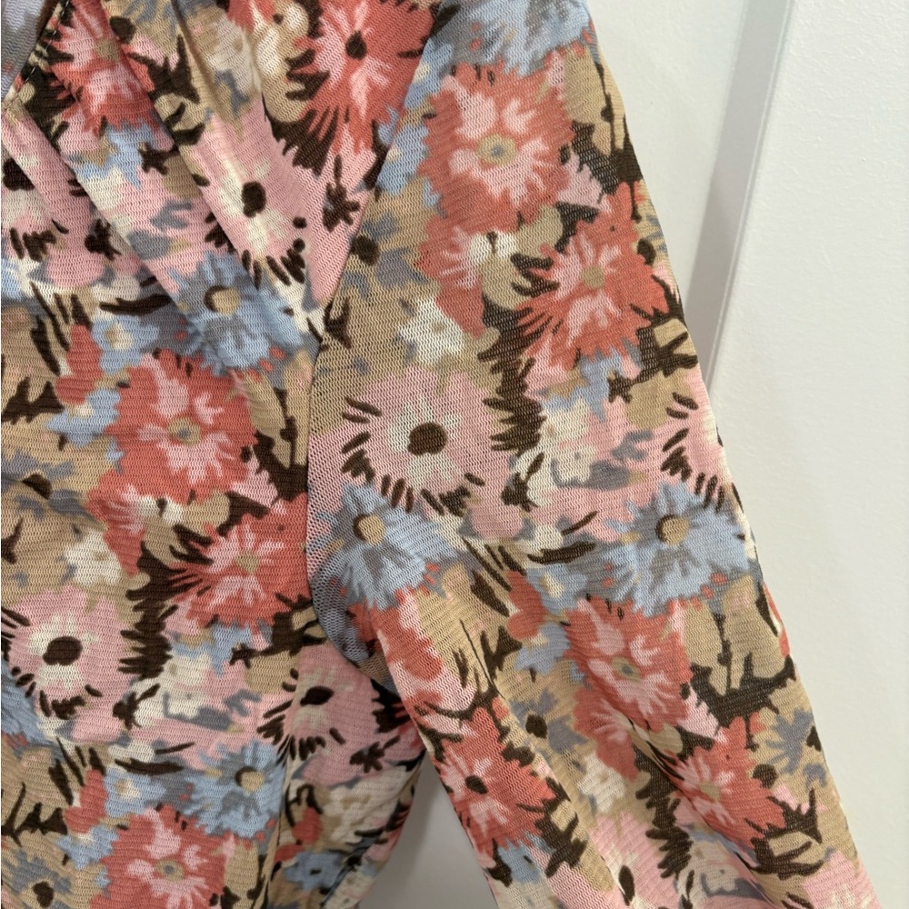 Vintage Y2K Floral Lettuce Hem Mesh Fitted Stretchy Top Size Large - Picture 6 of 15